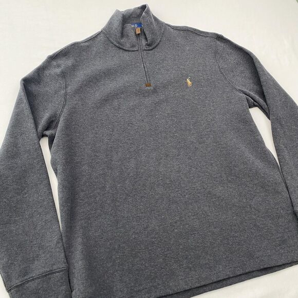 Polo Ralph Lauren 1/4 Zip Sweater Gray Cotton Pony Logo Mens Large - Picture 2 of 10